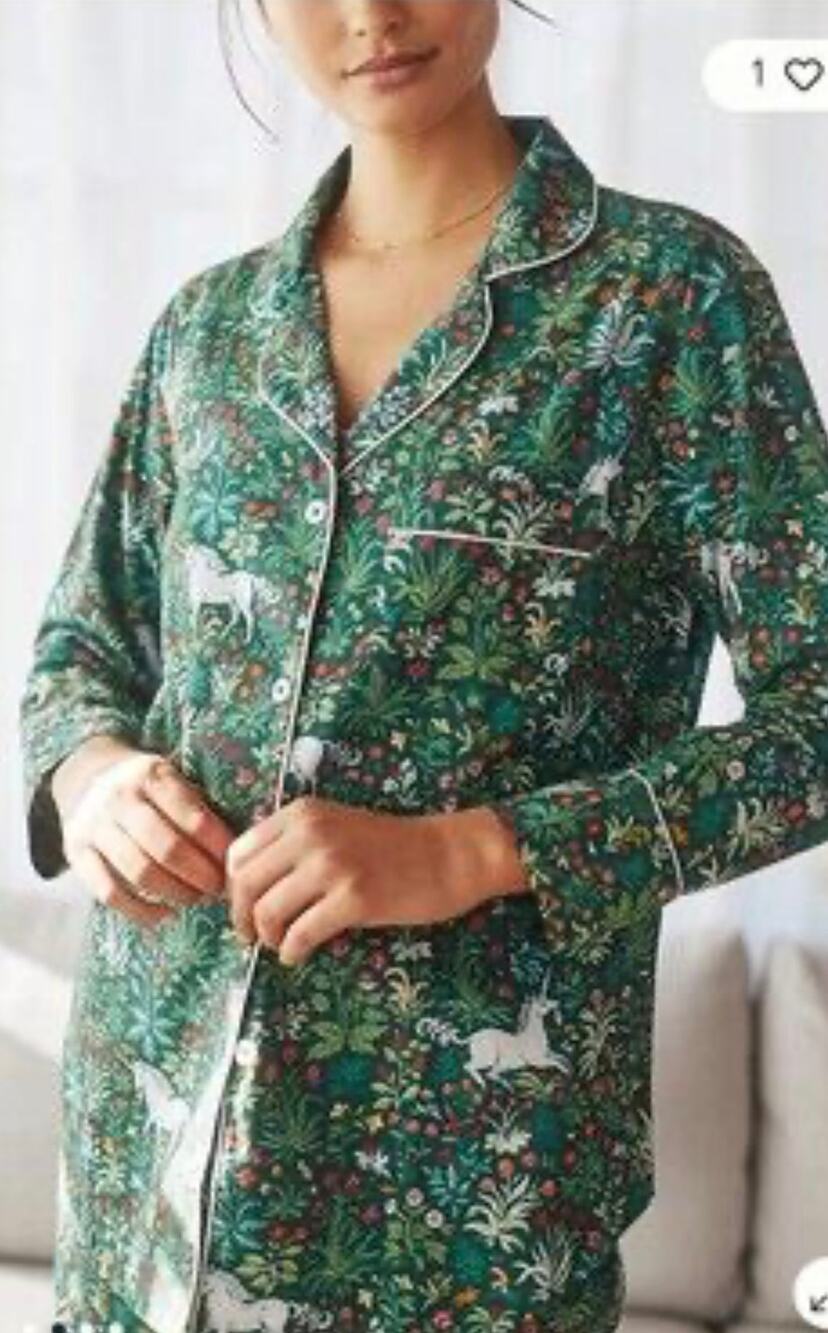 Printfresh Pajamas Unicorn's Garden Button Up Top in Juniper Size XS